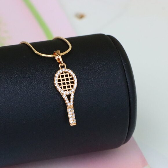 "Sparkling Rose Gold Tennis Racket Pendant, XPPT1313 - Picture 5 of 12